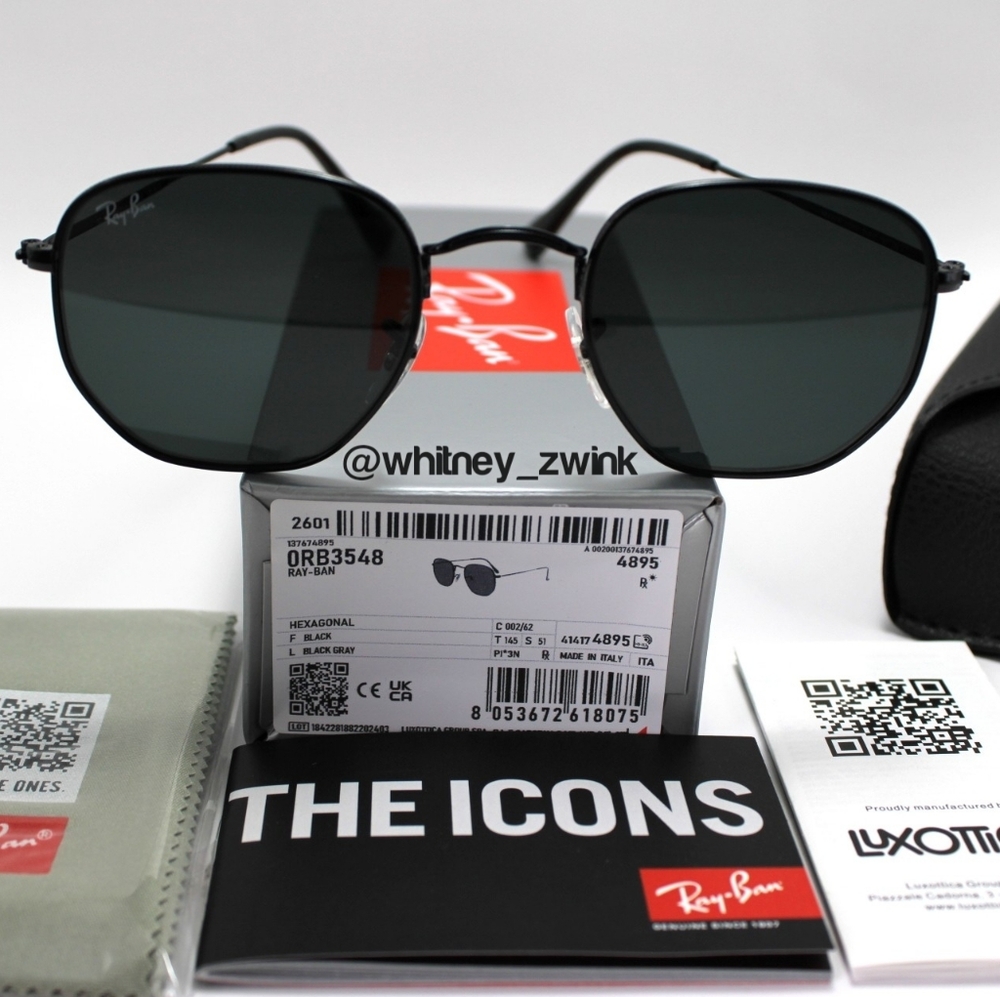 Model Display Rayban Hexagonal All Black Rb3548n … - image 3